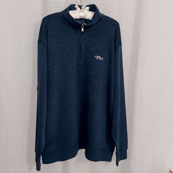ORVIS XL Heather Navy Mock Neck Quarter Zip Knit Sweater - Picture 1 of 13